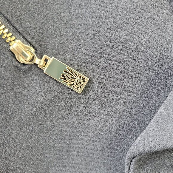 ANNE KLEIN BLACK CREPE GOLD ZIPPERS OPEN FRONT MOD STYLE JACKET COAT size S - Picture 5 of 13